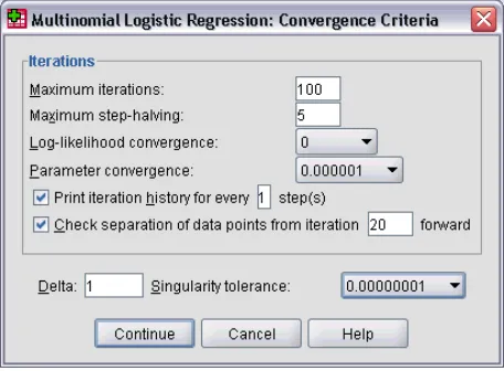 Figure 3-5Multinomial Logistic Regression Convergence Criteria dialog box