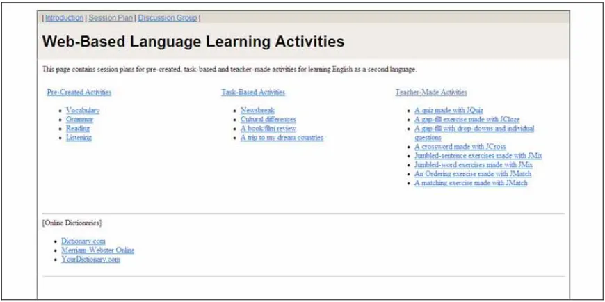 Figure 1  The Website consists of an introductory page and a session plan page showing pre-