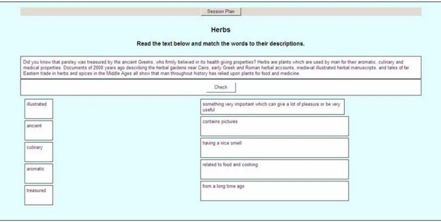 Figure 2 Screen shot from the WBLL Website showing a matching exercise made with JMatch  
