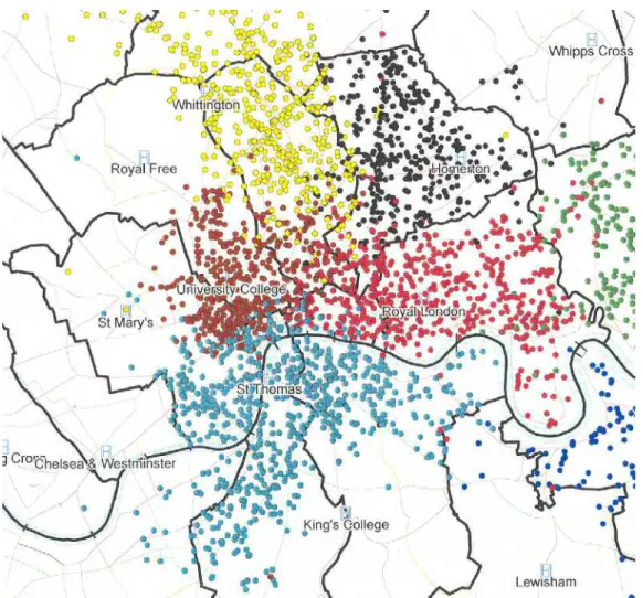 Figure 2 shows the London Ambulance Service data on the locations of casualties taken to St  Thomas’ Hospital in 2001