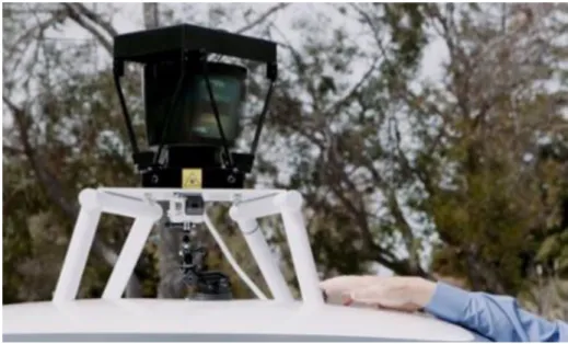 Figure 4. A laser sensor on the roof constantly scans the surroundings. Photograph: Google 