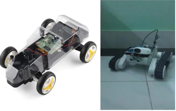 Figure 6. The I-Racer on the left. Robot car used in the earlier stage of the research on the right 