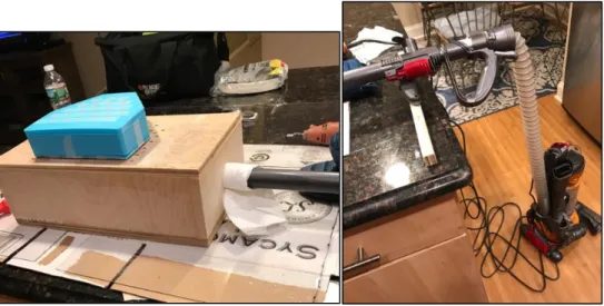 Figure 20: a) Left: Vacuum forming machine and b) Right: Attached vacuum 