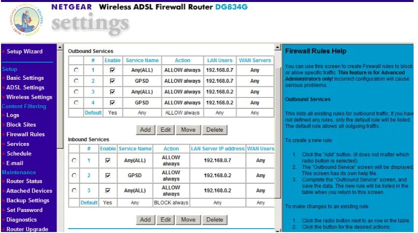 Figure 3.8– NETGEAR Router firewall settings 