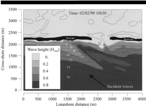 Figure 10. Results from the Q3D model showing computed wave heights. 