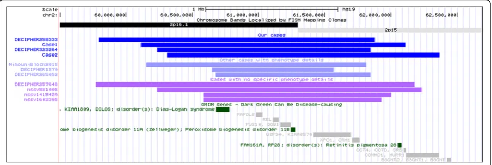 Fig. 2 The duplication overlap with other reported/deposited casesSizes and locations of herein reported cases and other reported overlappingcases are shown