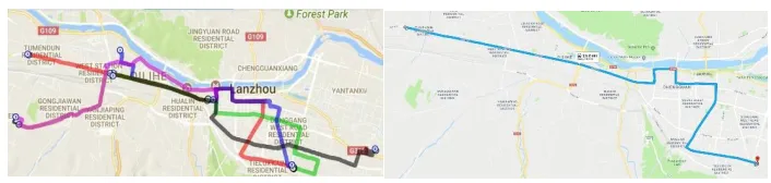 Figure 1. Road map of five typical lines    Figure 2. Route map of the No.137 bus.