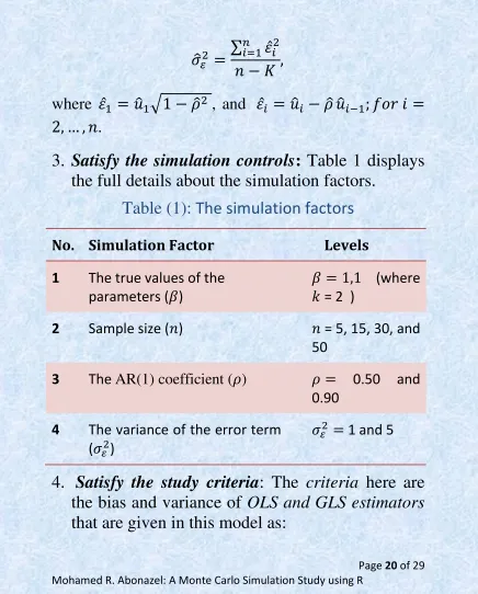 Table (1): The simulation factors 