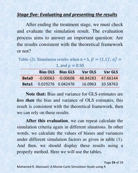 Table (2): Simulation results when   = 5,   (   ) ,    