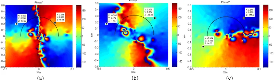 Figure 6. The phase of the components of the magnetic field on the yoz plane. (a) Bx component