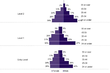 Figure 2.9 Age and gender of maths course participants, by course level  