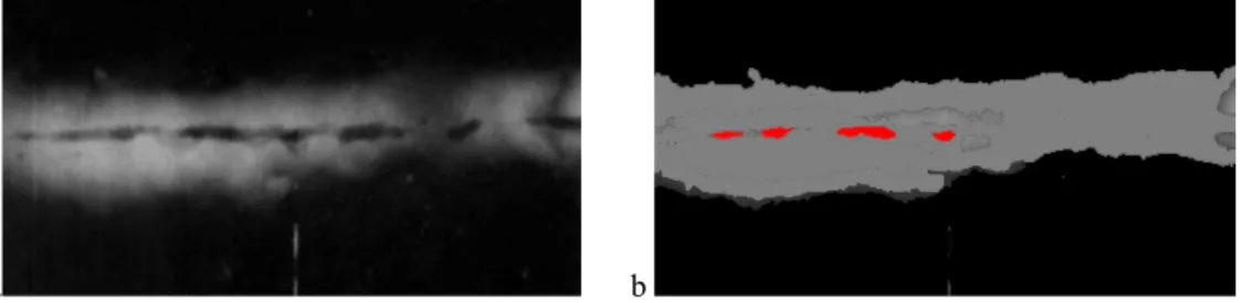 Fig. 3. (a) Sample of weld X-ray (b) Segmented image. 