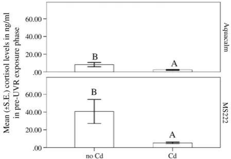 Fig. 1. Mean ± S.E. serum cortisol levels from blood of minnows exposed to Cd (no CdAquacalm)]