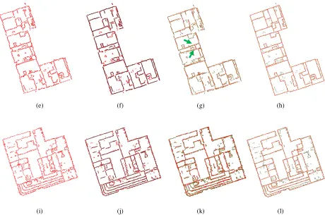 Figure 10. Edge points, extracted results of our method and results of HT. (a), (e), (i) are the edge points detected from 