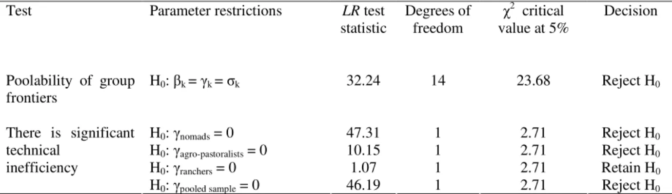 Table 4: Hypothesis tests on the production structure 