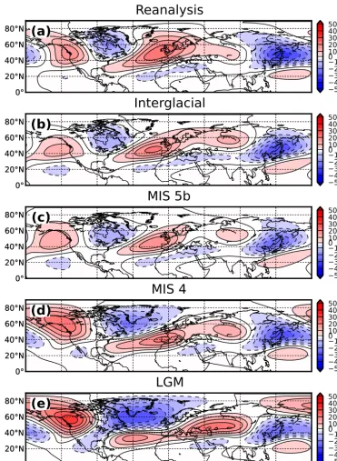 Figure 3. The 300 hPa eddy geopotential ﬁeld averaged over the winter months (DJF). The contour interval is 50 m