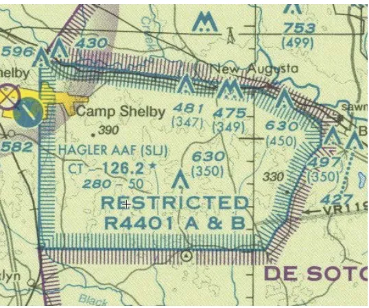 Figure 2-2. An example of a prohibited area, P-40 around Camp David. 