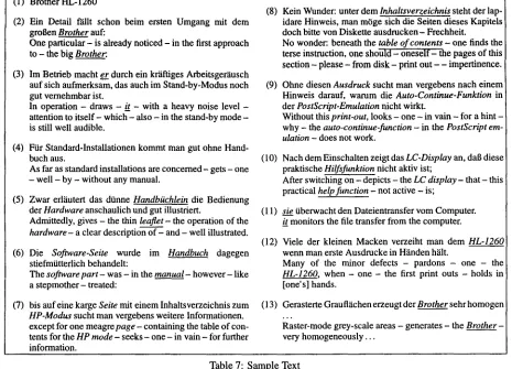 Table 7: Sample Text 