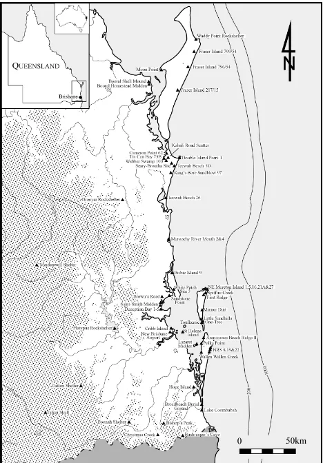 Figure 1. Southeast Queensland, showing dated archaeological sites.