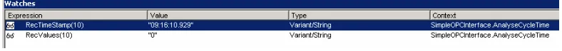 Figure 12: Visual Basic data array  