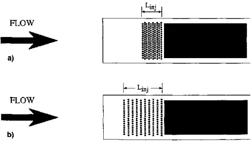 Figure 17. Schematic of the distribution of holes for two mass-injection systems:  