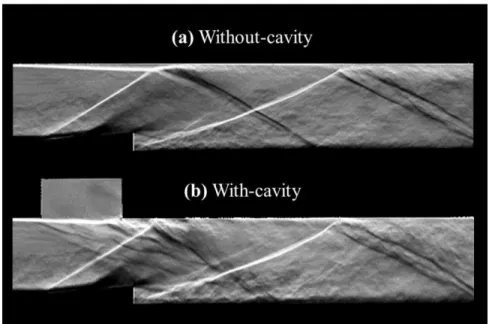 Figure 26. Schlieren flow image with and without cavity [Arial et. al 2015]. 