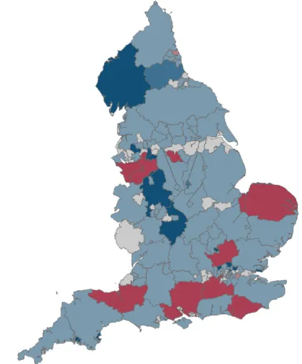 Figure 2.3: Overall satisfaction with process of getting an EHC plan by local authority (map) 