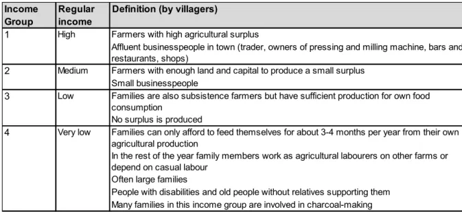 Table 1: Definition of income groups according to local villagers 