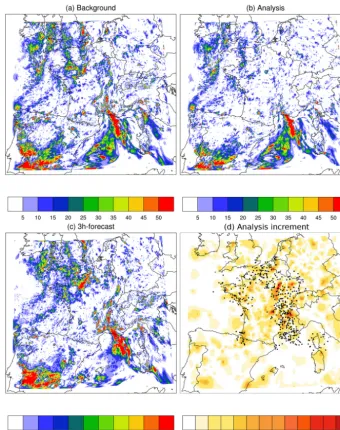 Figure 8. K2 for q at level 52 (≈ 920 hPa) for (a) the background, (b) the analysis, and (c) the following 3 h forecast starting at 03:00 UTCon 4 November 2011