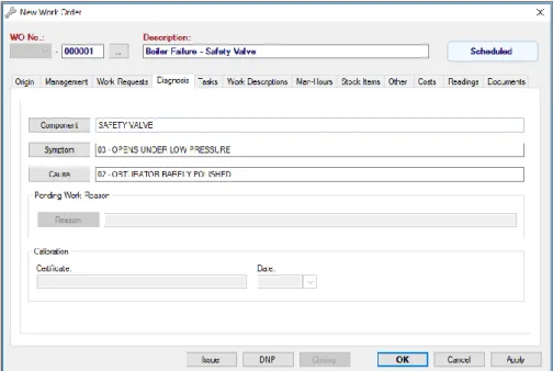 Figure 7 – Illustration of the diagnosis tab in the “New Work Order” window 