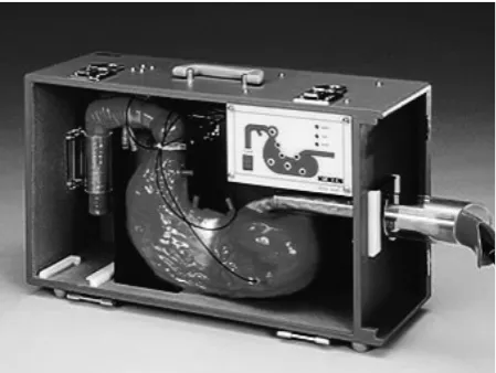 Fig. 1. The EGD simulator (Model LM022, Koken Co., Ltd., Toshima-ku, Tokyo, Japan). It consists of one opening for insertion on a box weighing 6.9 kg and measuring 51.8×28.8×18.8 cm