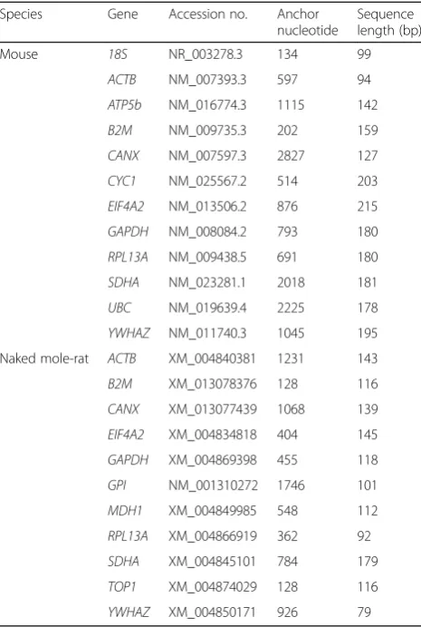 Table 1 geNorm primer binding locations