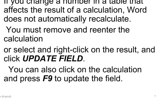 Table – Formula-Update