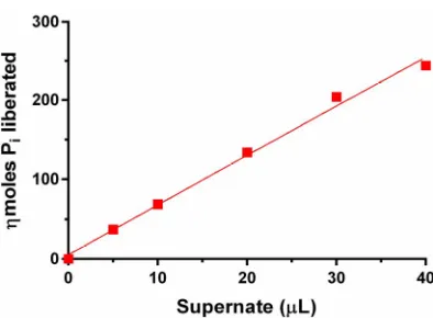 Figure 5. PAP catalyzed liberation of Pof incubation time. The liberated Pi as a function i was measured by MB method