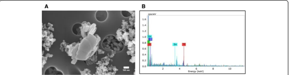 Fig. 1 Characterization of Nano-TiO2. (a) SEM image and (b) Energy dispersive spectroscopy showing elemental composition of the nano-TiO2suspension used in this study