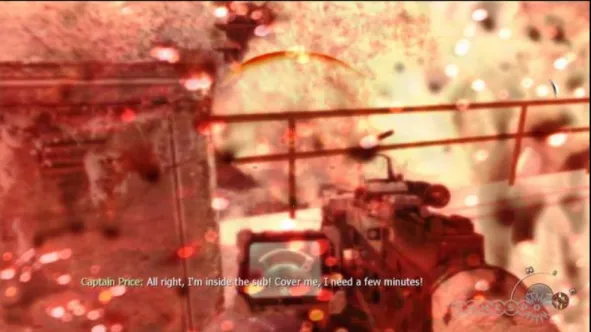 Figure 2 - Screenshot from Call of Duty: Modern Warfare 2 showing visual feedback of damage to player health  (Gamespot 2009)