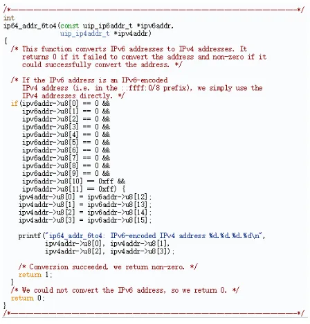 Figure 5. IPV4 and IPV6 address translation code. 
