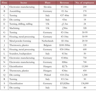 Table 1. Characteristics of interviewed firms, case study