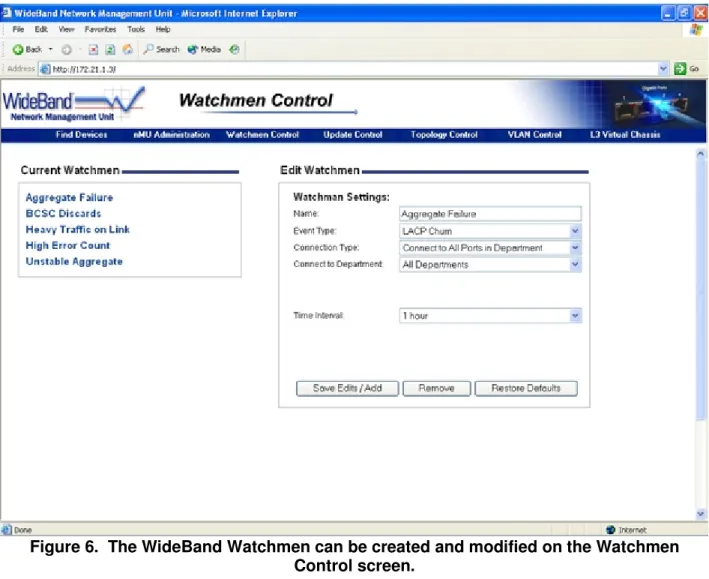 Figure 6.  The WideBand Watchmen can be created and modified on the Watchmen  Control screen