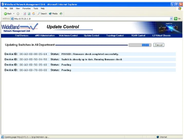 Figure 9.  The firmware update status is reported for each switch in the department. 