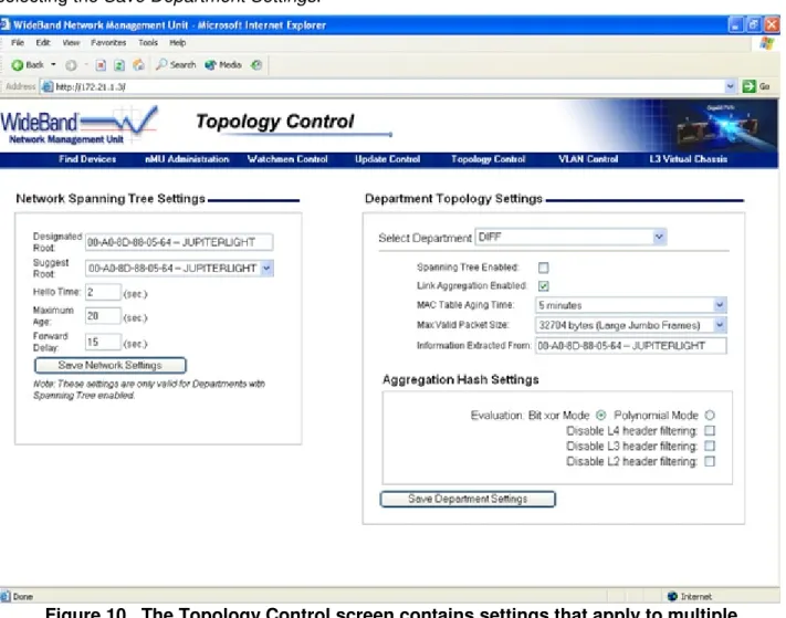 Figure 10.  The Topology Control screen contains settings that apply to multiple  switches on the network
