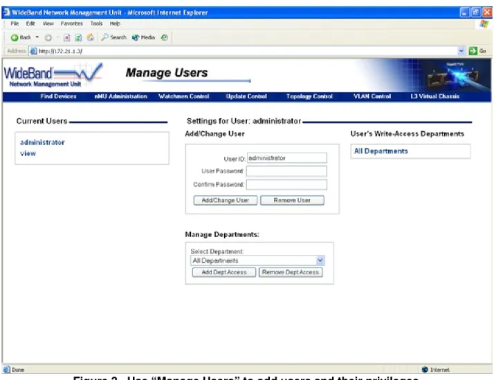 Figure 3.  Use “Manage Users” to add users and their privileges. 