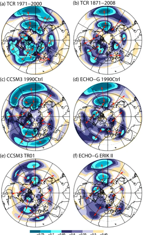 Fig. 2. Teleconnectivity based on the 500 hPa geopotential height:riod 1871–2008,(1981) and Raible et al