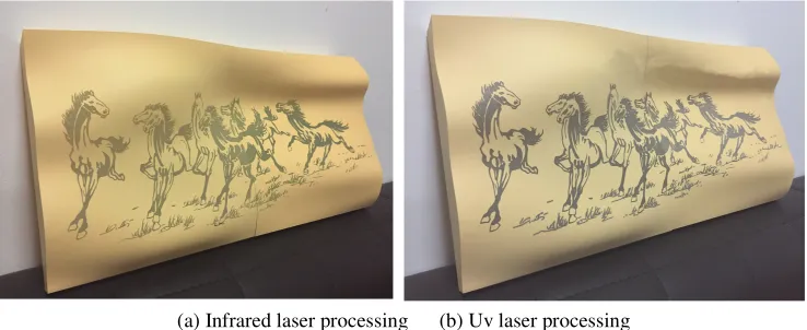 Fig.4. Fig. 4 (a) is infrared laser marking processing, Fig. 4 (a) ultraviolet laser marking processing