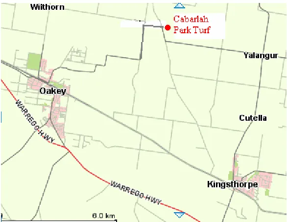 Figure 3.1    Locality map showing Cabarlah Park Turf and the surrounding area (Whereis ,2007) 