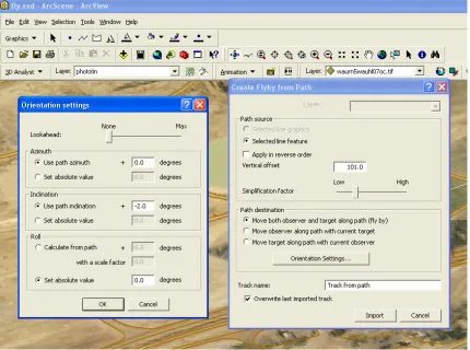 Figure 15 : View from ArcScene showing Fly through menus  