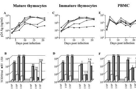 FIG. 6. Comparison of mature SP CD4�supernatants and the initial mixtures used for infection (initial inoculum) were serially diluted and used to infect CD4-CXCR4 and CD4-CCR5U87 cells