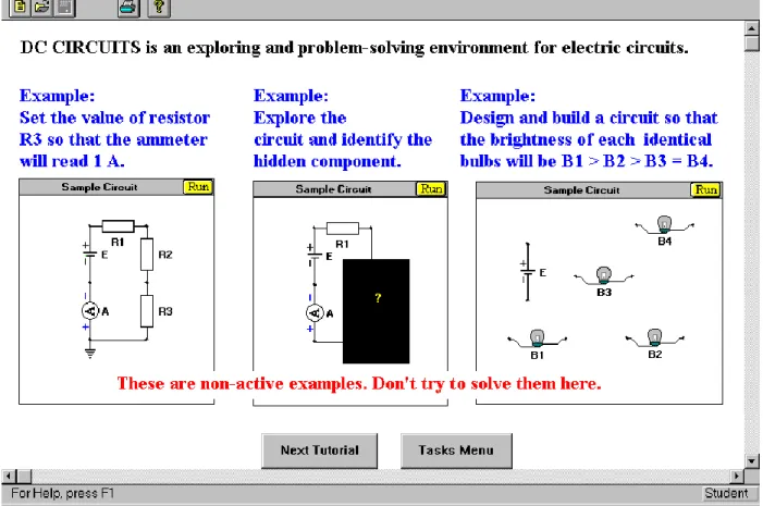 Figure 7: Tutorial screen in DC circuits showing types of explorations students can make  (Ronen and Eliahu, 2000) 