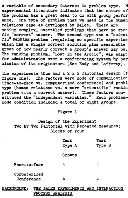 figure one). The factors were mode of communication (face-to-face vs. camputerlzed conference) and problem type (human relations vs