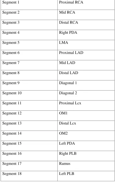 Table 1 Segmentation of coronary vessels 